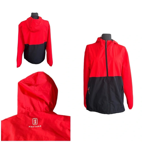 PGA Tour Men's Red Black Golf Zip Up Windbreaker Jacket - Picture 1 of 8